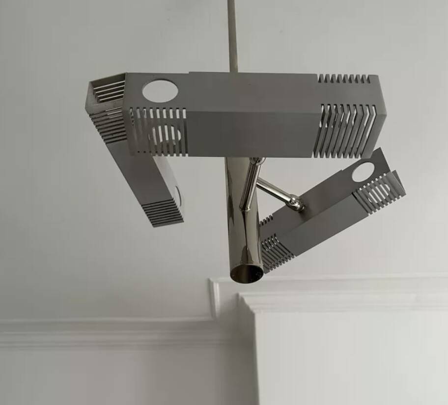 Henri Mathieu chandelier in chromed metal France 1960