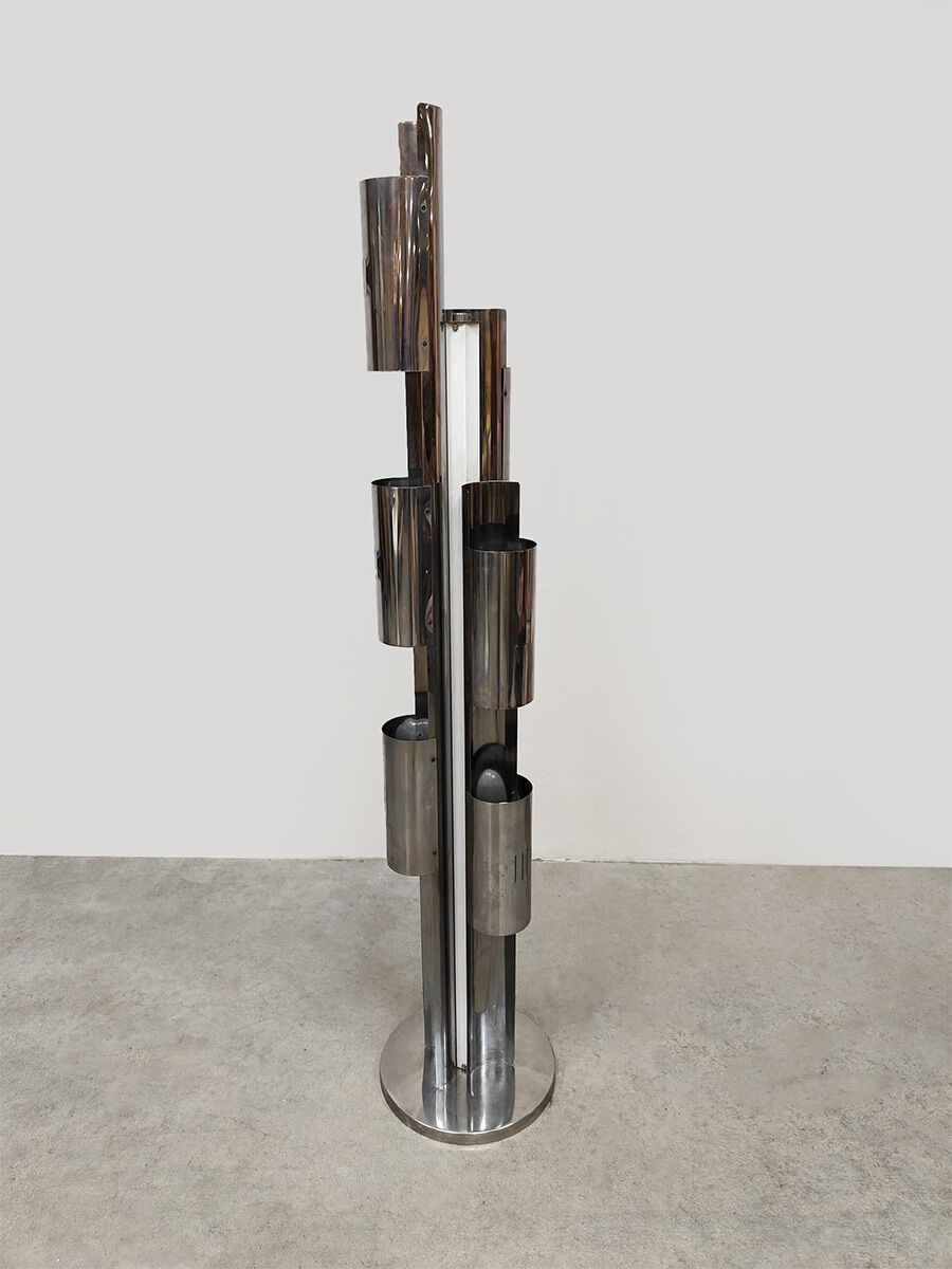 Italian vintage design chrome metal floor lamp 1970