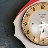Vintage formica clock silent asymmetrical wall pendulum "BC Paris white red"