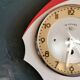 Vintage formica clock silent asymmetrical wall pendulum "BC Paris white red"