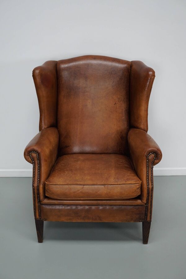Fauteuil club vintage en cuir couleur cognac, pays-bas fauteuil club vintage en cuir couleur cognac, pays-bas