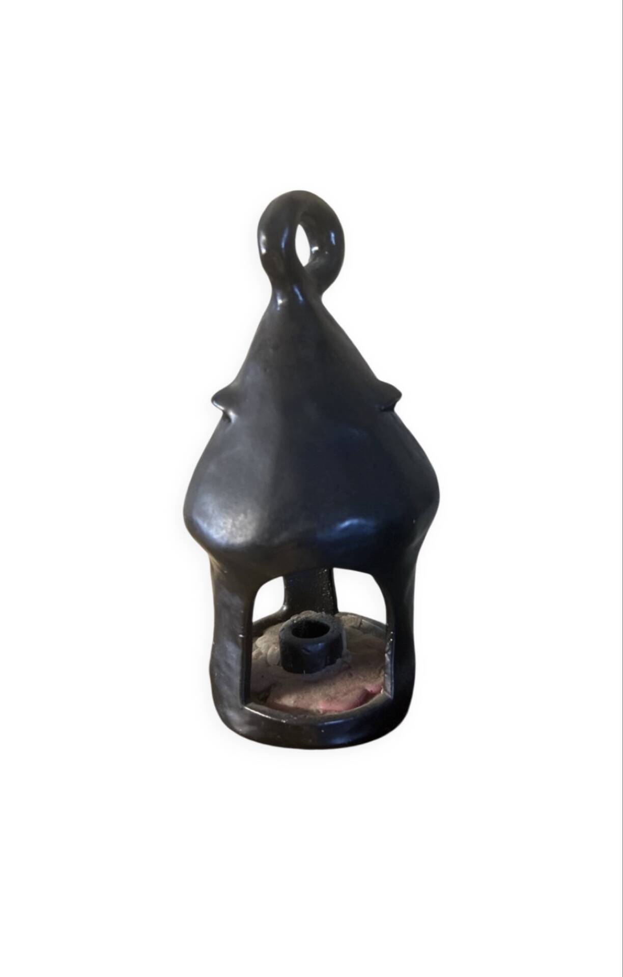 Black ceramic candle holder signed – handcrafted piece