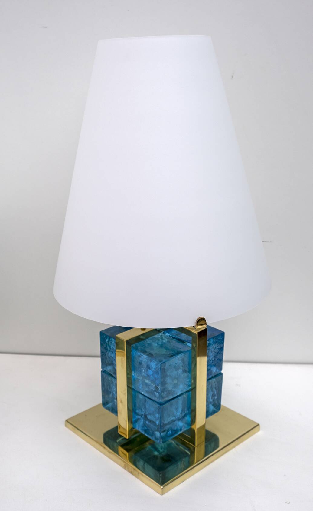 Pair of Contemporary Murano Glass and Brass Table Lamps