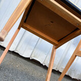 Set of 4 Scandinavian chairs in light wood and black faux leather – vintage