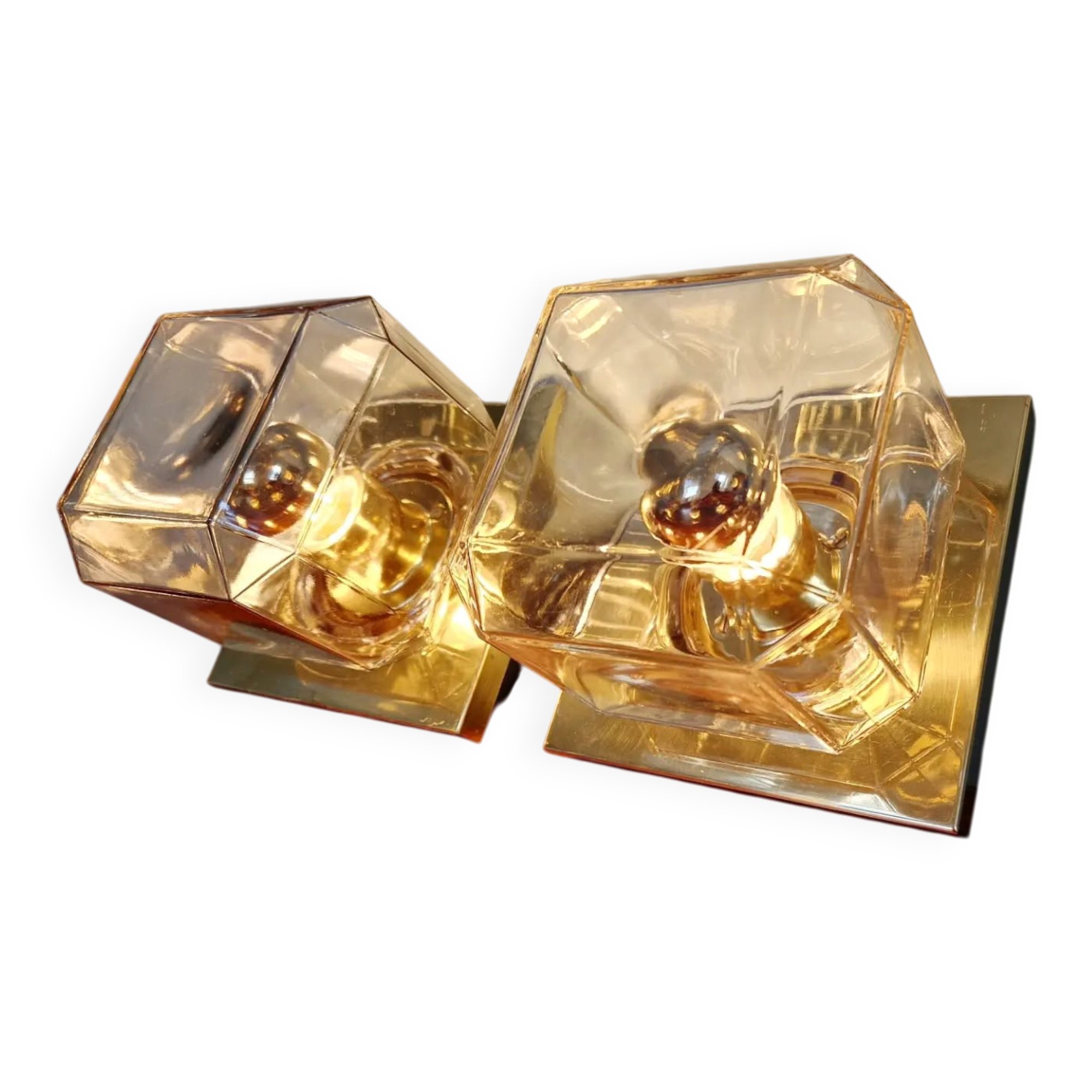 Pair of wall sconces in glass and brass, Limburg, 1970