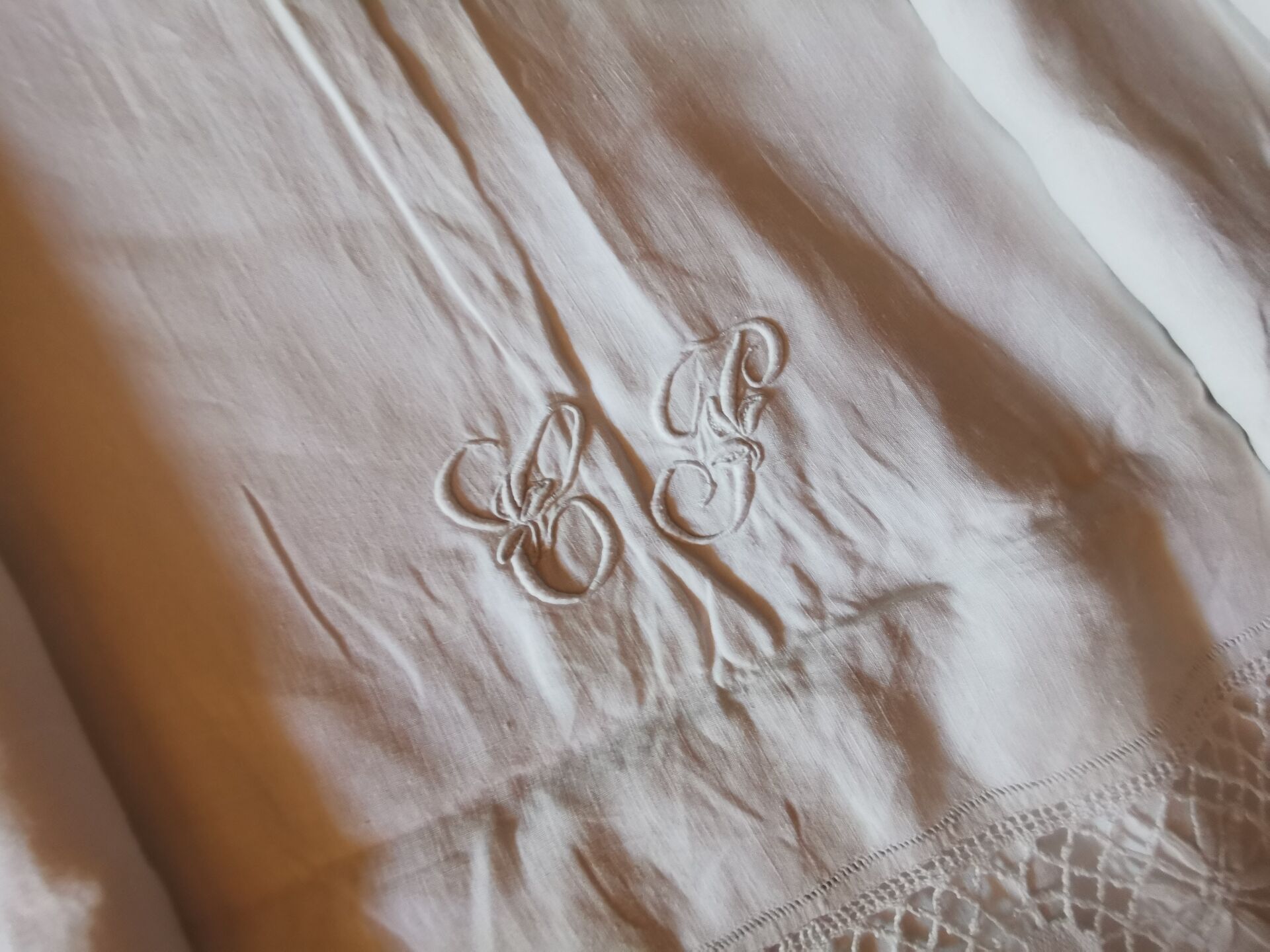 Antique linen cloth monogrammed CP