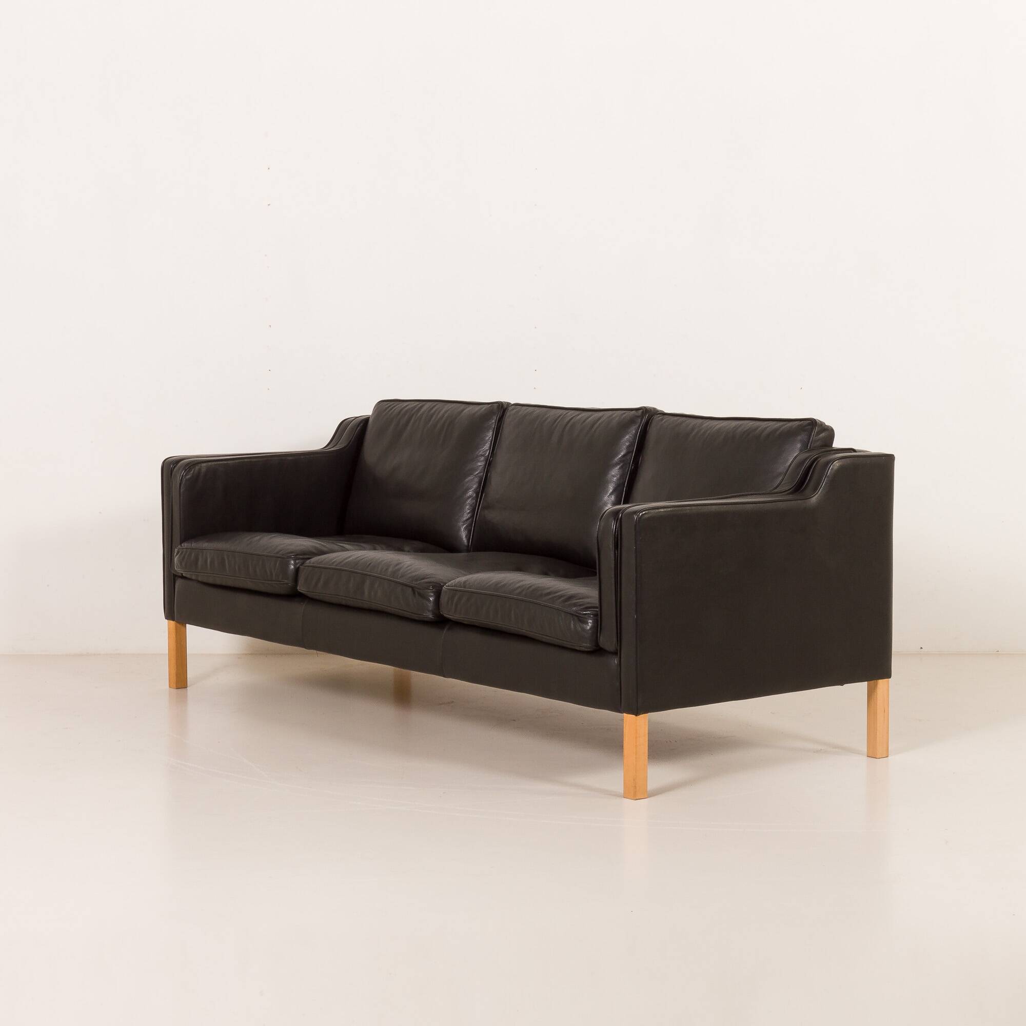 Stouby black leather sofa, Denmark 1970s