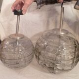 Set of 2 smoked glass ball suspensions by Doria Leuchten, Germany, 1970s.