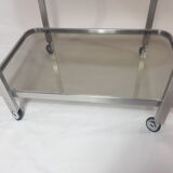 Service trolley brushed steel and 70s smoked glass