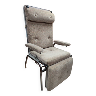 Fauteuil relax tissu et inox années 70