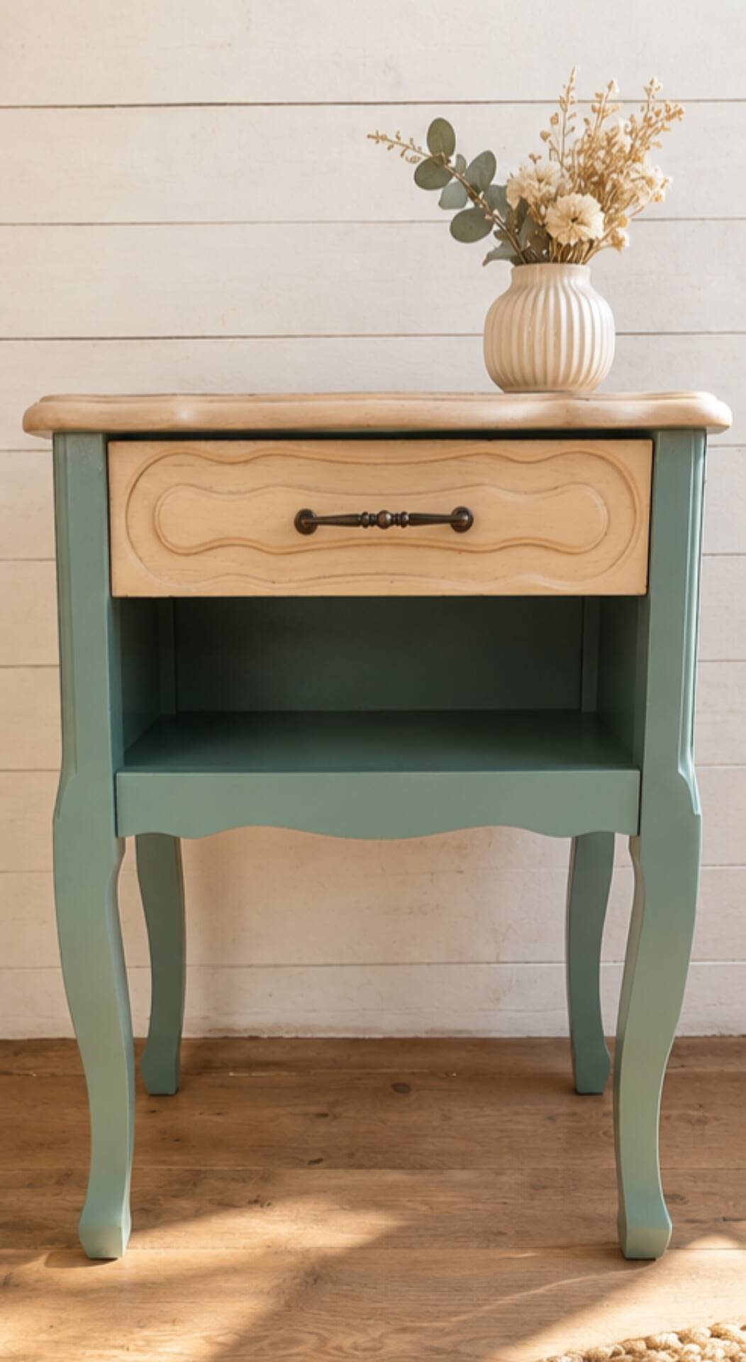 Bedside table, nightstand, renovated accent furniture.