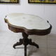Art Deco wheeled table with 2 walnut drawers on white marble top