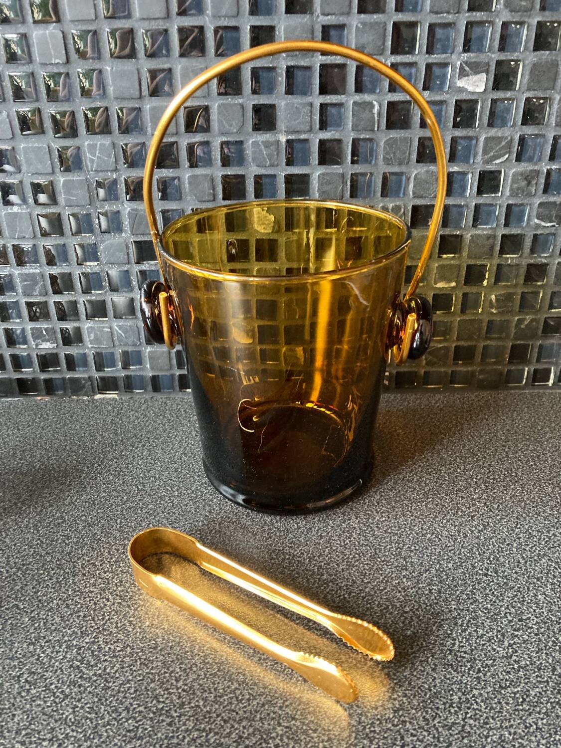 Vintage Amber Glass Ice Bucket