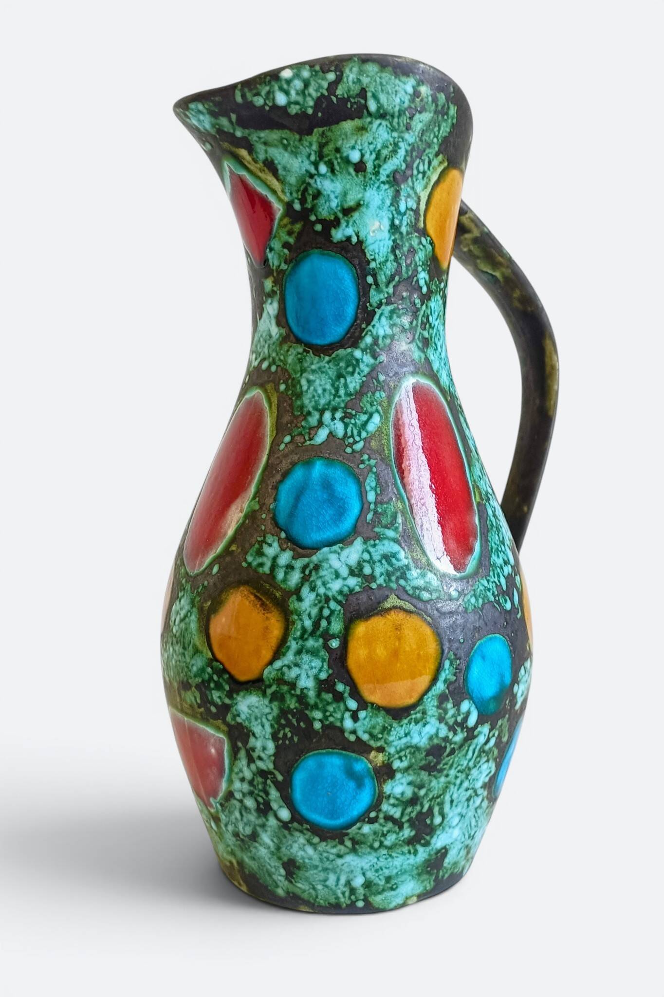 French Mid-Century Studio Pottery Pitcher/ Vase, Hand-Decorated, C. 1960