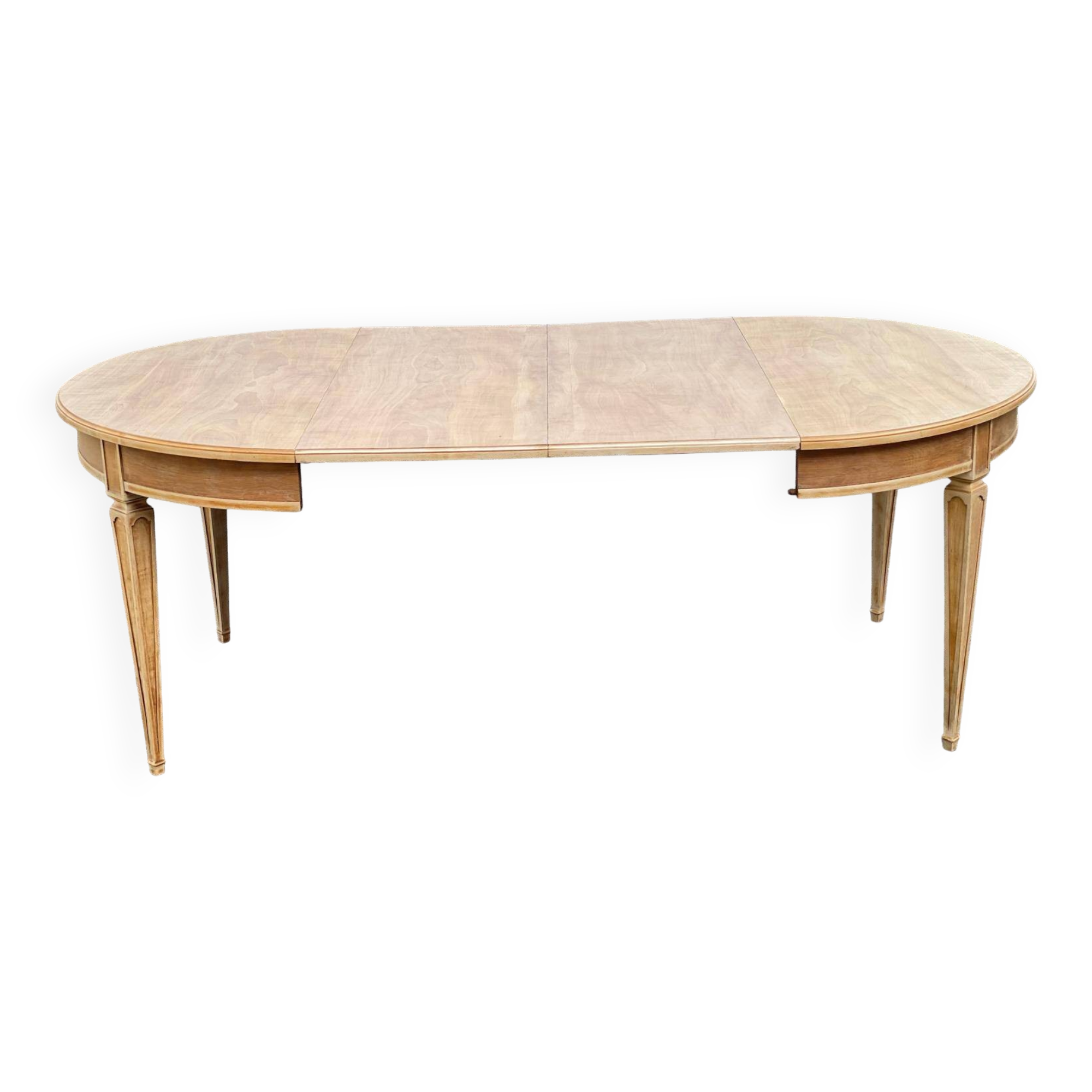 Extendable oval round table renovated in raw Louis XVI oak 200cm