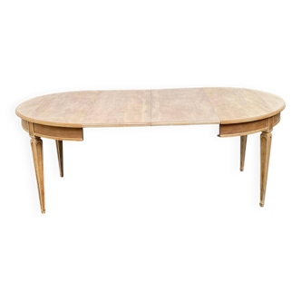 Table ronde extensible ovale rénovée en chêne brut Louis XVI 200cm