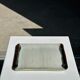 Trio of small rectangular serving dishes white and black Indonesian ceramic 21x16