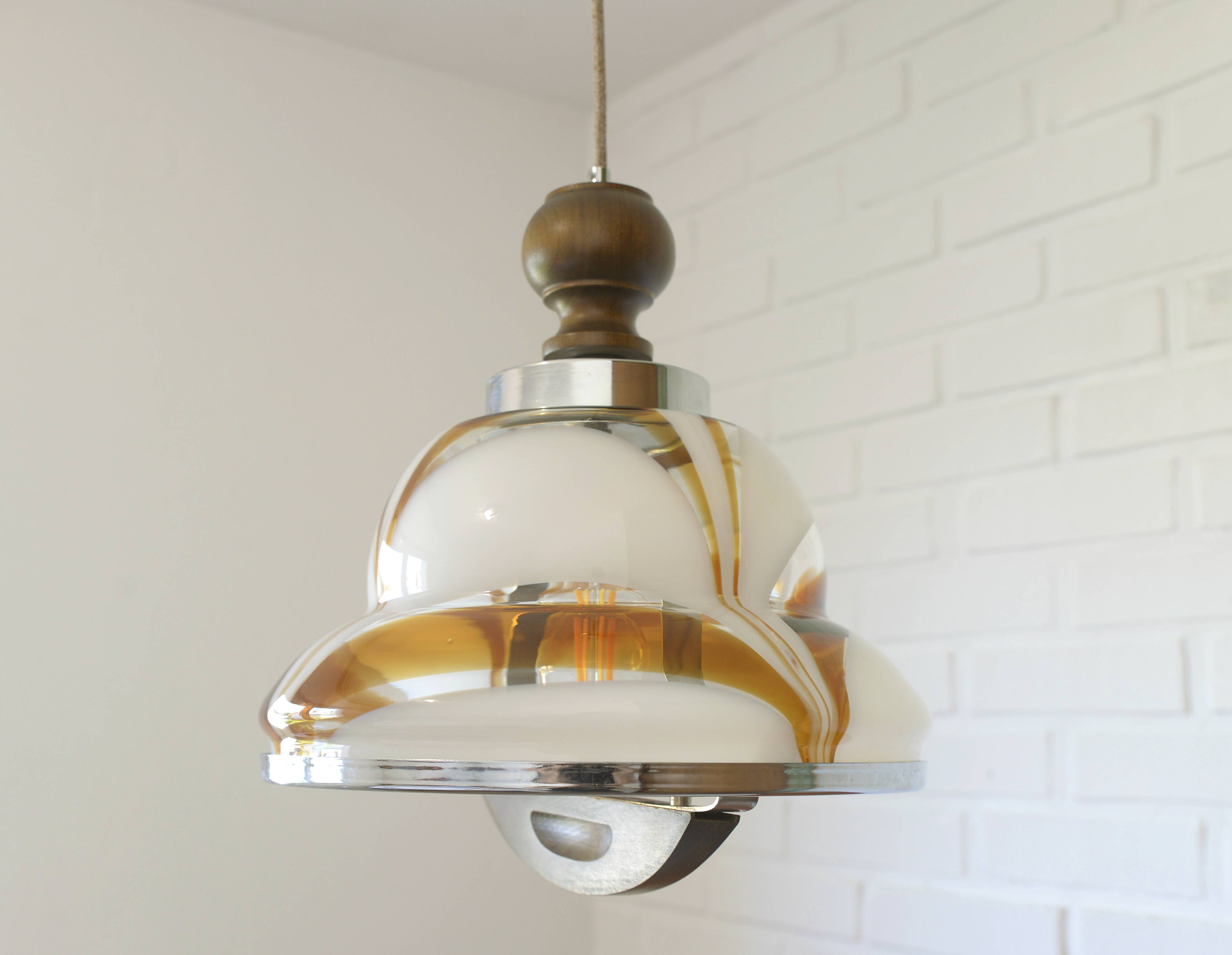 Vintage Murano Style Pendant Light | Hand Blown Opaline Glass | Mazzega Style | Mid Century Modern | Restored Yugoslav Chandelier
