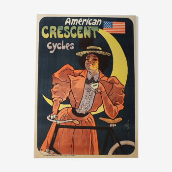 American crescent cycle bike poster signed Misti Litho Stars & Stripes lune 1898 litho