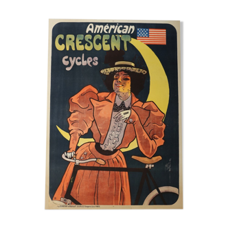 American crescent cycle bike poster signed Misti Litho Stars & Stripes lune 1898 litho