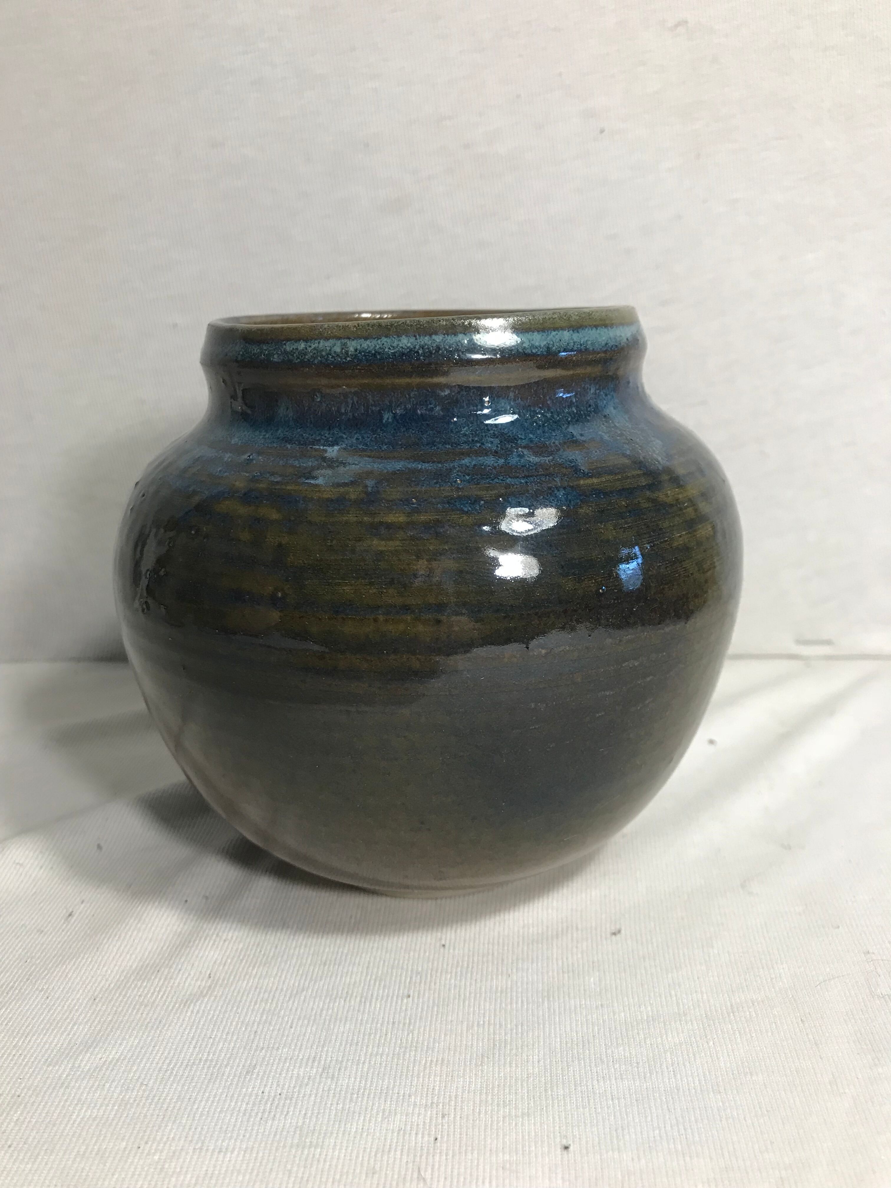 Old ball decoration 70s vintage blue ceramic vase