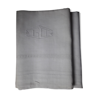 Old embroidered sheet with monogram and openwork edge, all handmade