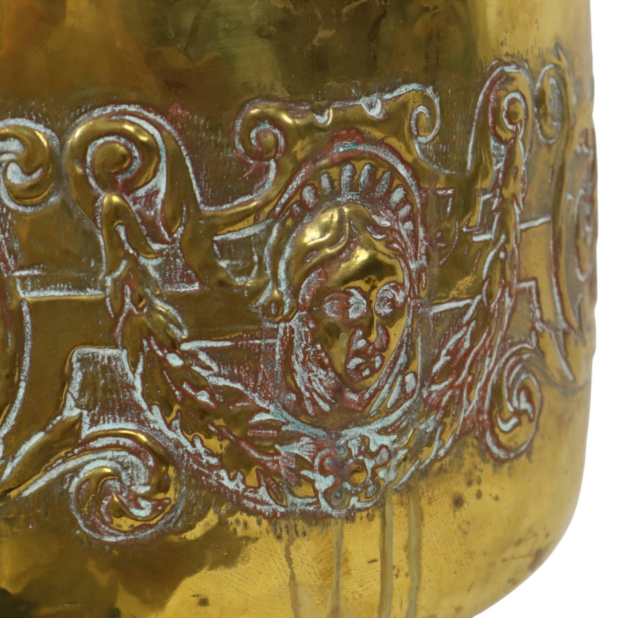 Large Brass Planter Jardinière Firewood Repoussé ca 1900