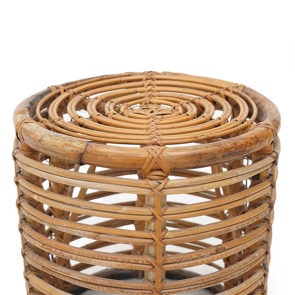 Cylindrical pouf in curved rattan by Castano, 1960s