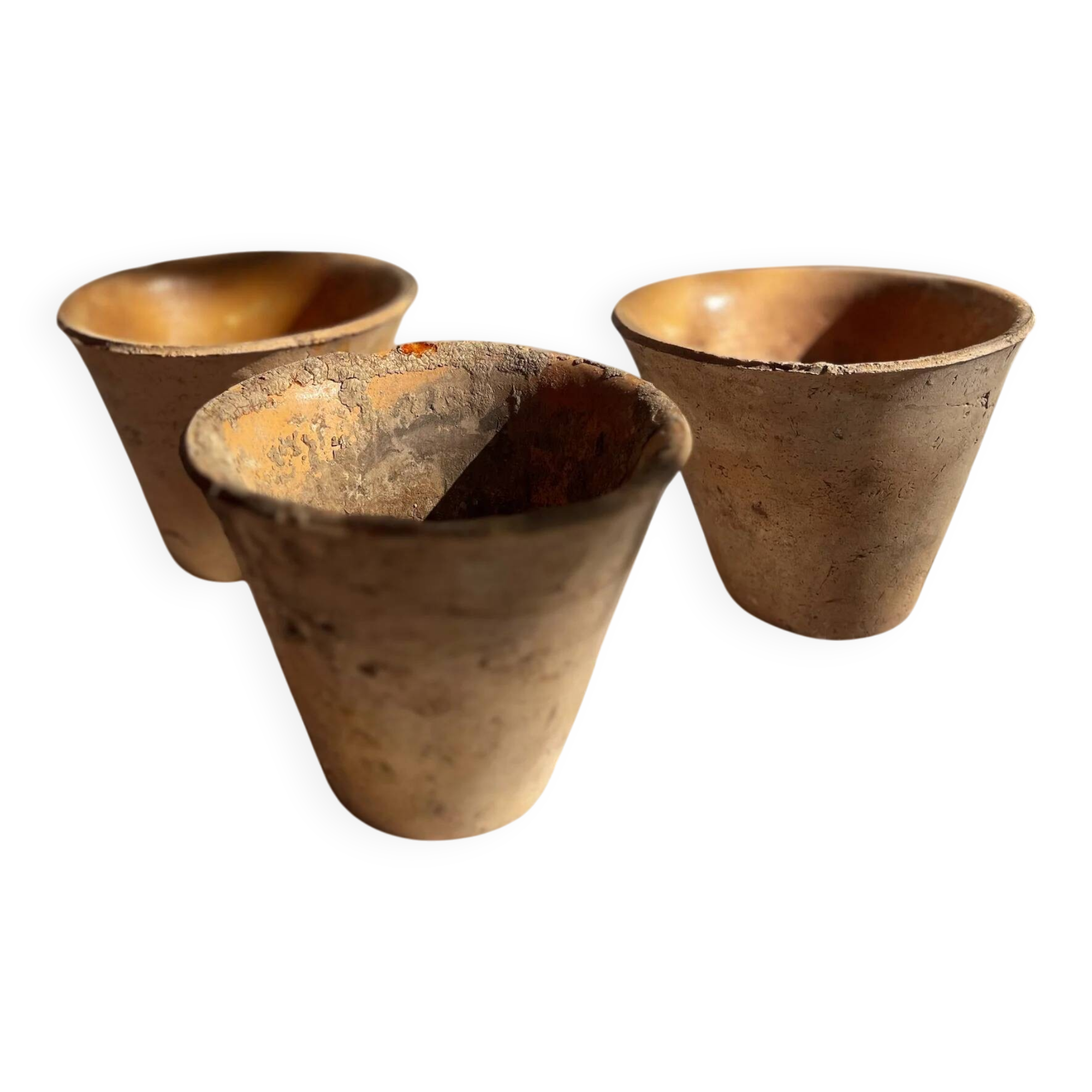 Ensemble de 3 pots à sève en terre cuite français