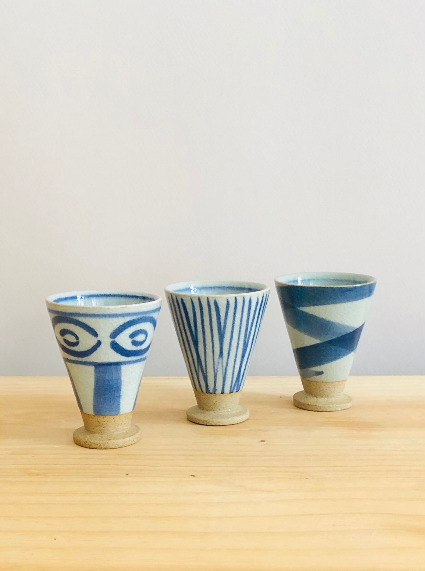 Set of 3 hand-painted sandstone sake cups