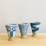 Set of 3 hand-painted sandstone sake cups