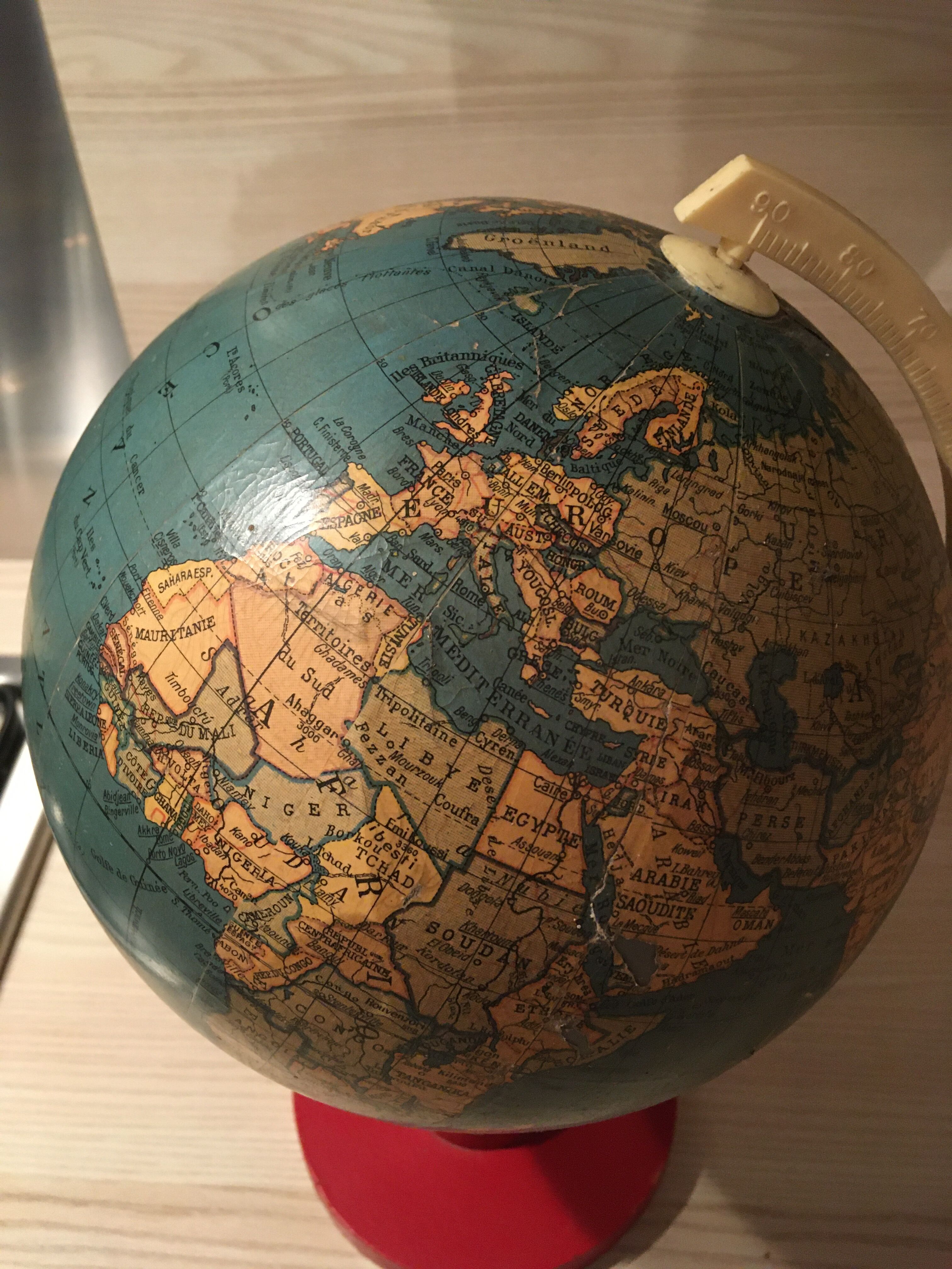 Earth globe ancient wooden foot