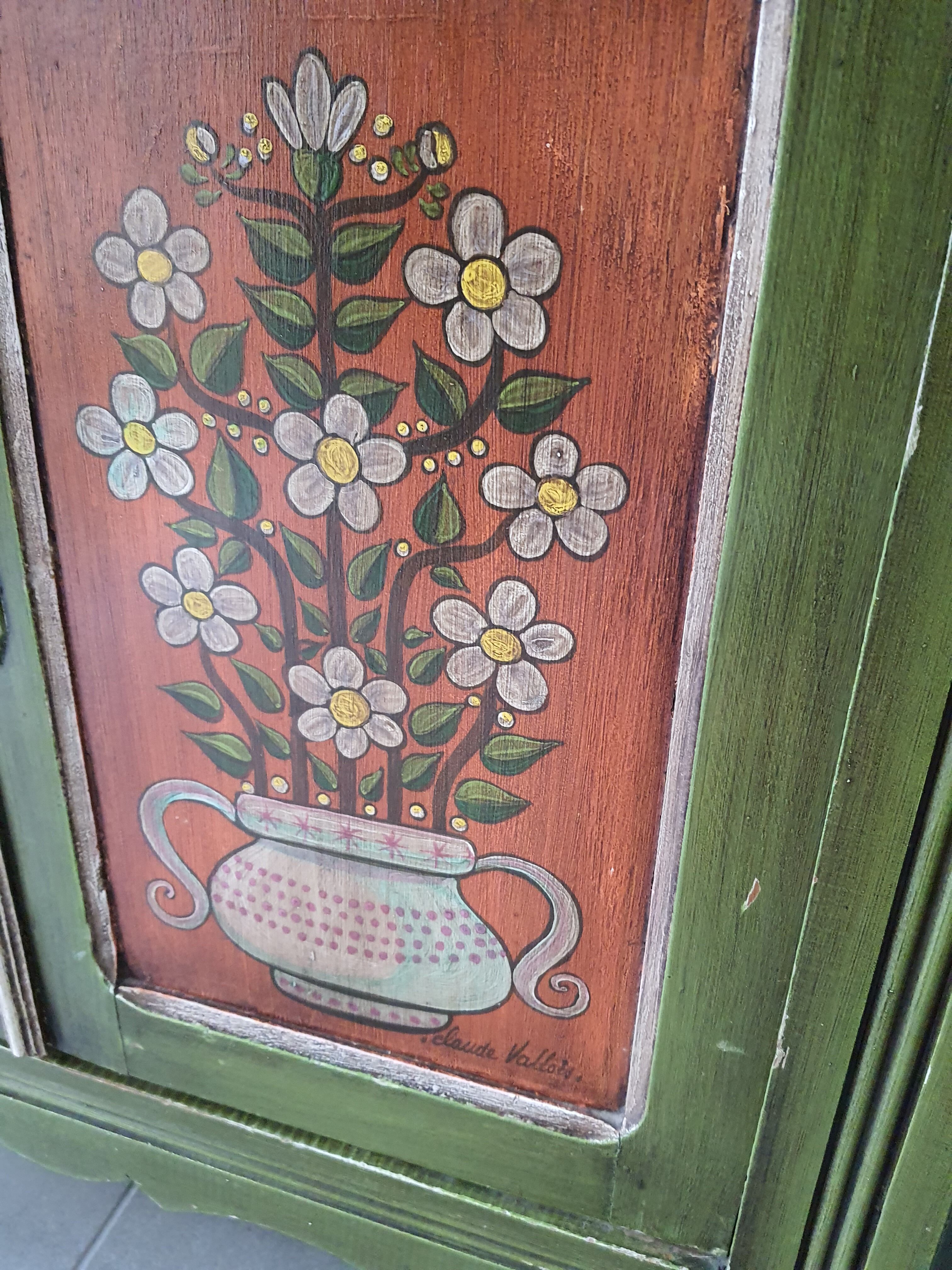Hand-painted and signed notched cabinet