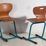 Vintage turquoise blue school chairs (c.1950). Set of 4 pieces