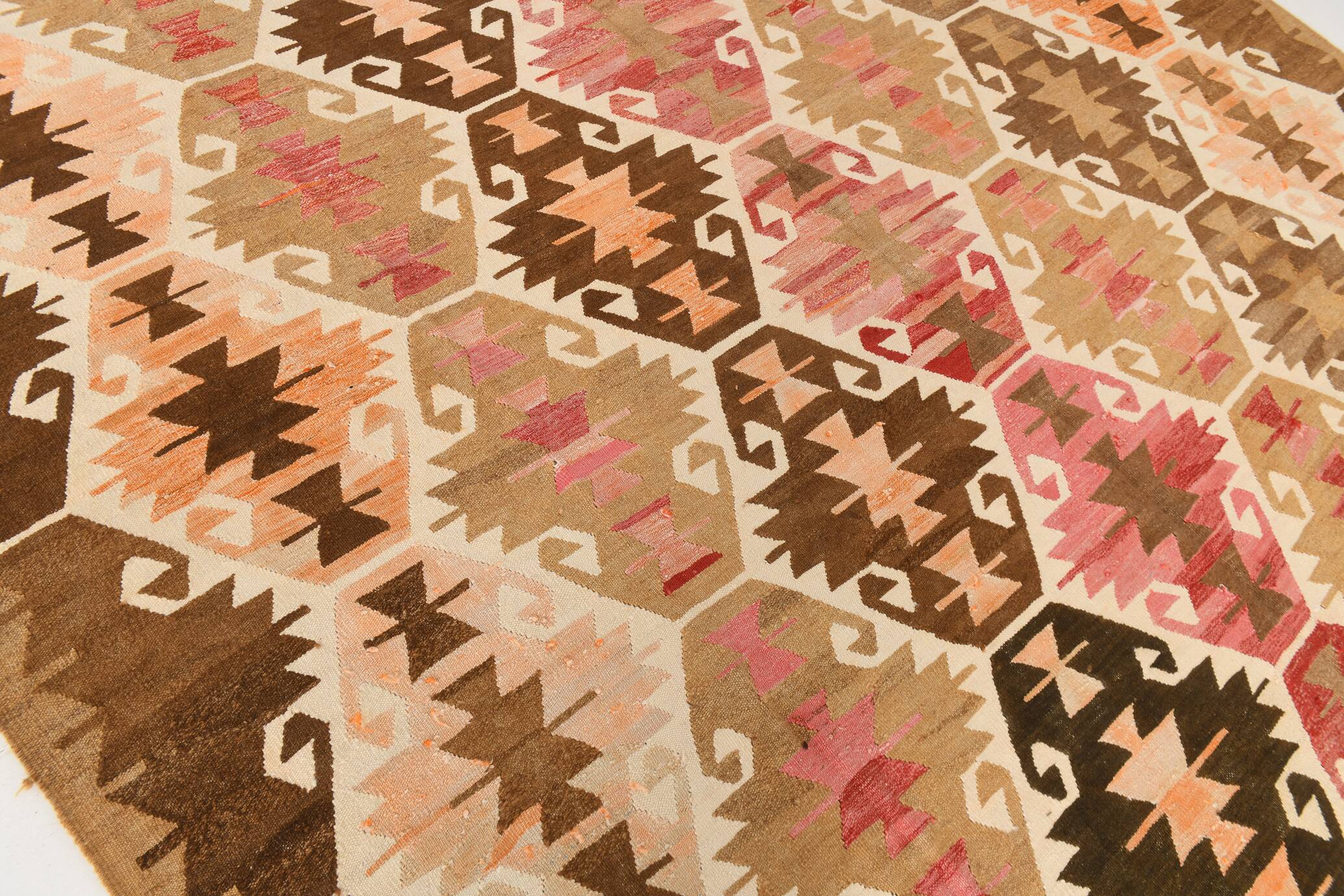 Grand tapis kilim turc vintage, décor bohème multicolore, 289x381 cm