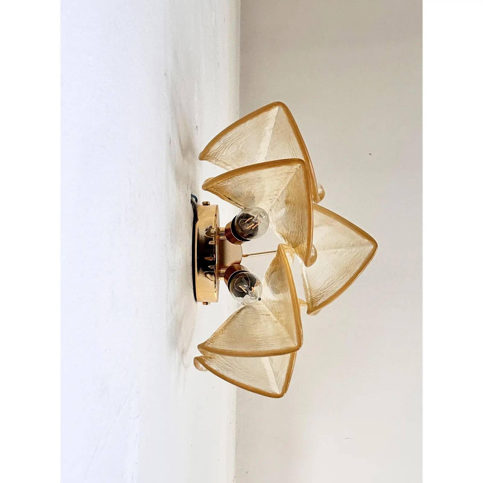 Pair of Amber “Rondini” Murano Glass Gold Wall Sconces — Mazzega Style