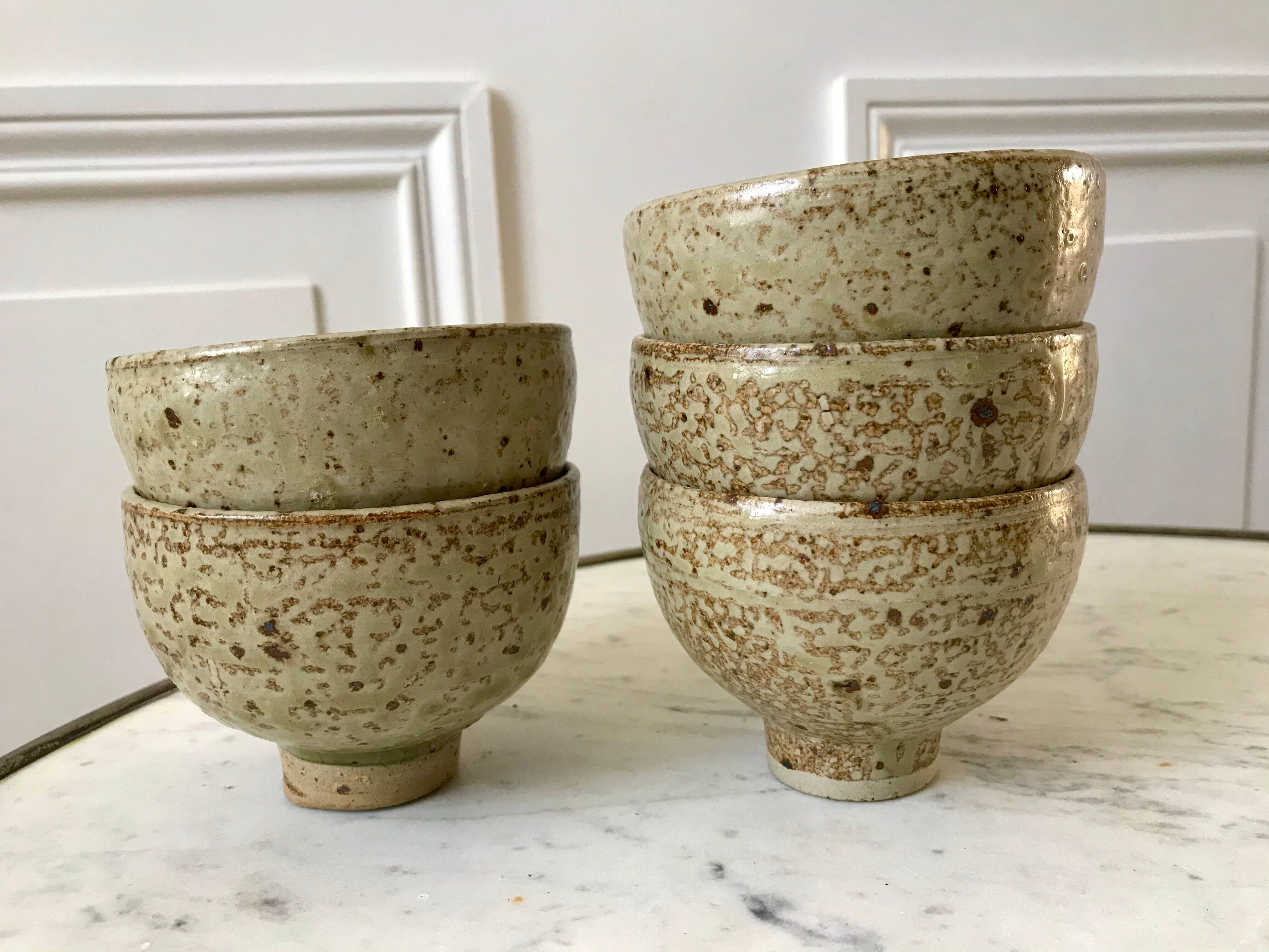 lot de 5 petits bols en céramique / grès émaillé / poterie artisanale années 70