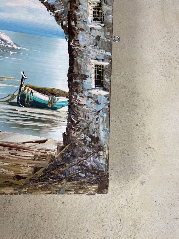 Tableau huile sur toile motif marin, signée