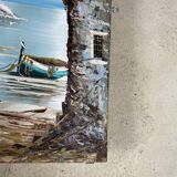 Tableau huile sur toile motif marin, signée