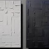 Lot de deux tableaux abstraits monochromes noir et blanc
