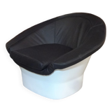 Fauteuil Lounge Pod Space Age Atomic avec Cuir de Bovin Noir de Dux, Suède, 1960s