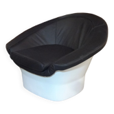 Fauteuil Lounge Pod Space Age Atomic avec Cuir de Bovin Noir de Dux, Suède, 1960s