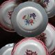 6 assiettes plates Digoin Sarregemines Marsac rouge Fleurs dorure
