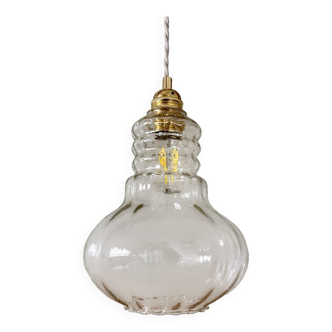 Suspension globe vintage en verre transparent