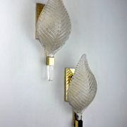 Pair of leaf-shaped wall sconces by Barovier & Toso, Murano glass, Italy 1950s