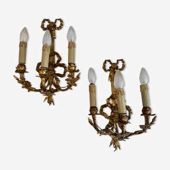 Lot 2 anciennes appliques bronze 19 eme forme noeud et ruban