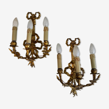 Old bronze wall lamps 19th knot and ribbon shape