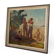 Huile sur panneau isorel – Les moissonneurs en pause c. 1930–1940