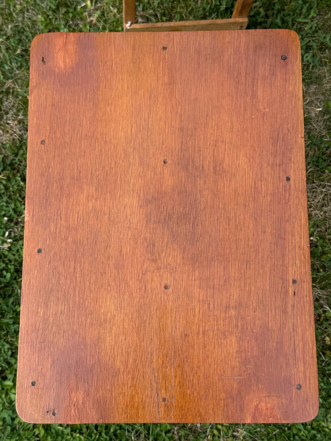 Old suitcase, table and stools, vintage wooden picnic