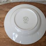 Ancienne assiette creuse motif floral bleu avec scène galante